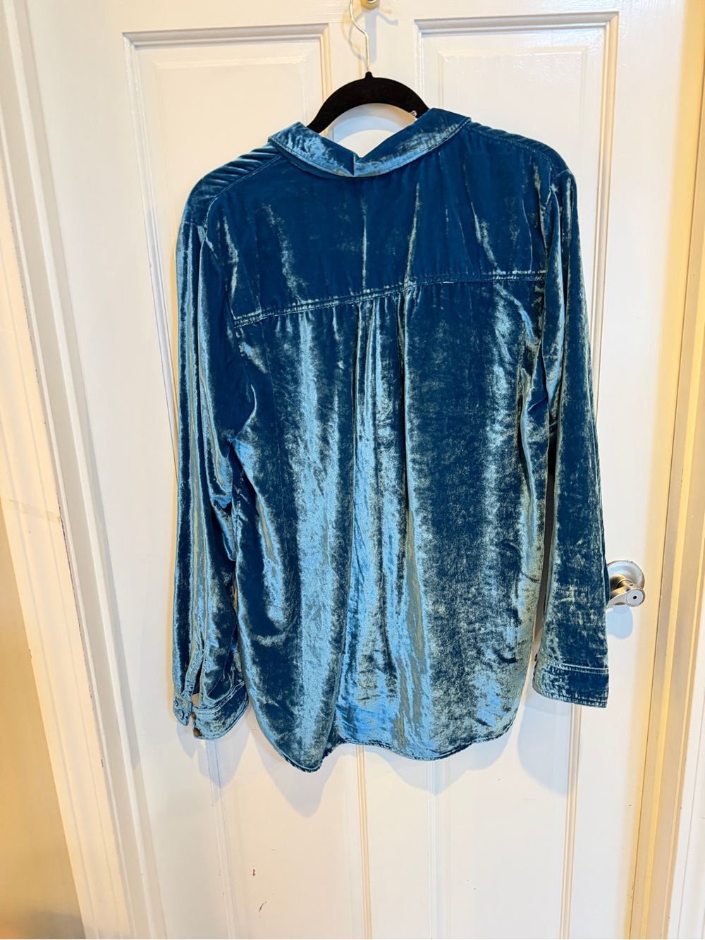 Anthropologie Pilcro Hadley Teal Velvet Button-Down Shirt Size Large - Picture 3 of 4